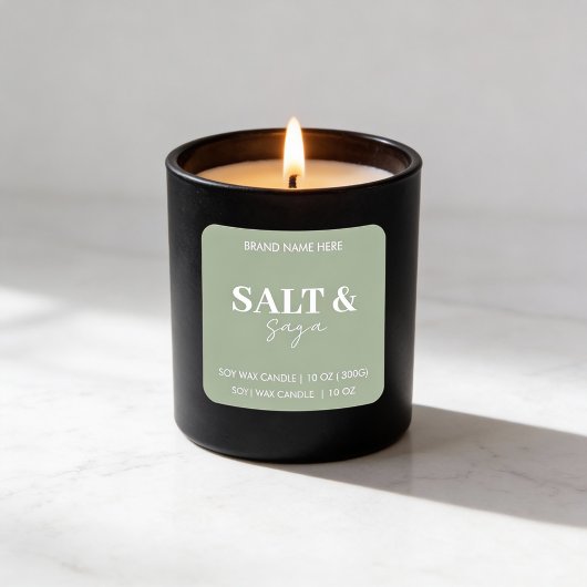 Sage Green Salt & Saga Custom Candle Label Sticker