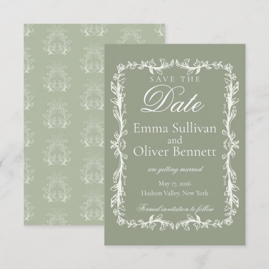 sage green save the date (Voorkant / Achterkant)