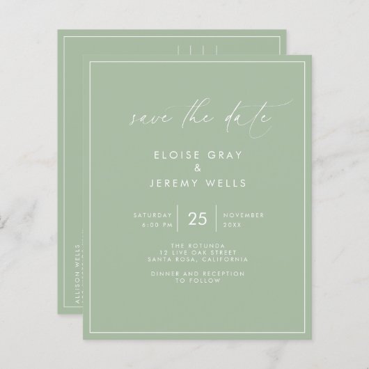 Sage Green Save the Date Briefkaart (Voorkant / Achterkant)