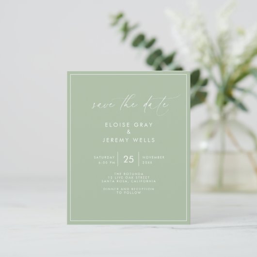 Sage Green Save the Date Briefkaart (Staand voorkant)