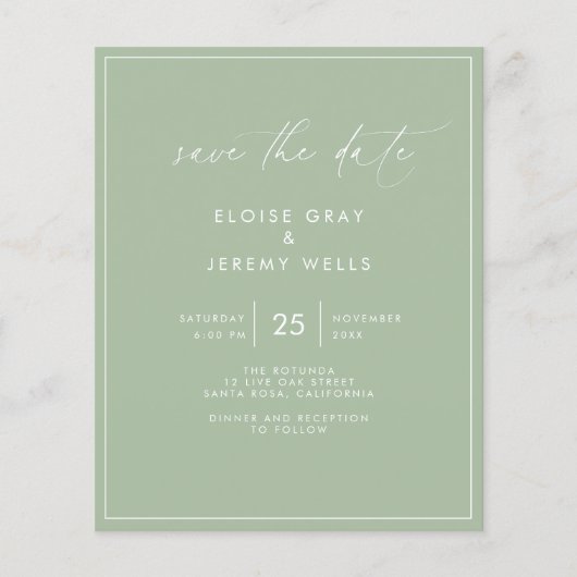 Sage Green Save the Date Briefkaart (Voorkant)