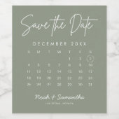 Sage Green Save the Date Calendar Minimalist Wijn Etiket (Enkel label)