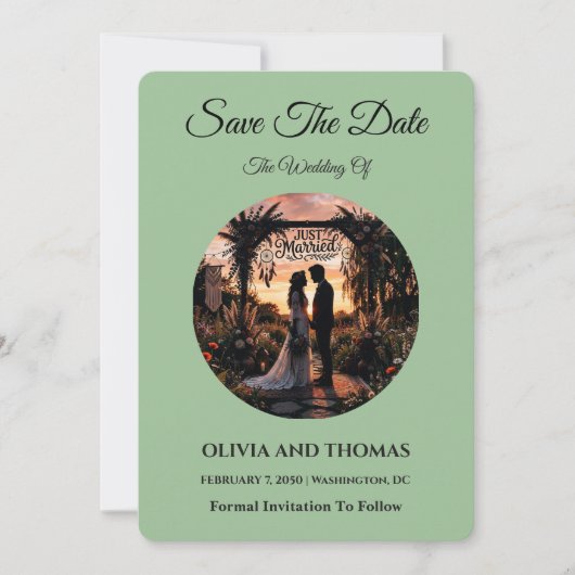 Sage Green Save the Date Card (Voorkant)