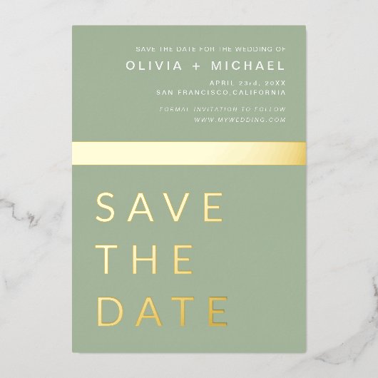 Sage Green Save the Date Elegant Gold Folie Uitnodiging (Voorkant)
