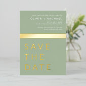Sage Green Save the Date Elegant Gold Folie Uitnodiging (Staand Voorkant)