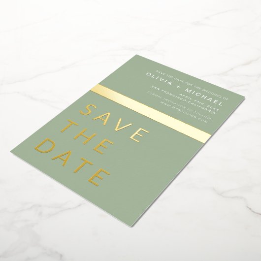 Sage Green Save the Date Elegant Gold Folie Uitnodiging (Gedraaid)