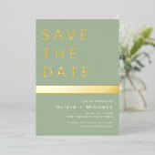 Sage Green Save the Date Elegant Gold Folie Uitnodiging (Staand Voorkant)