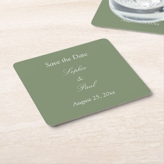 Sage Green Save the Date Square Paper Onderzetter (Schuin)