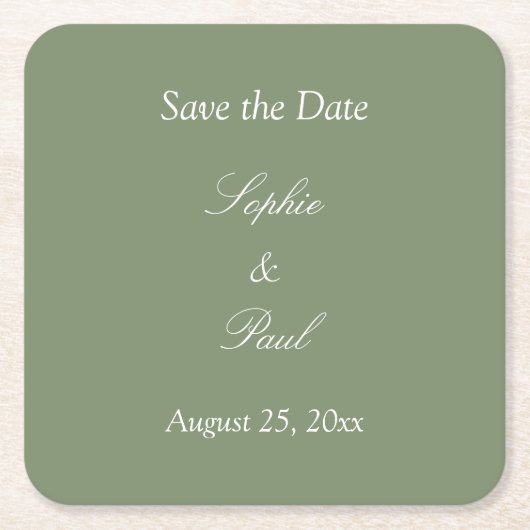 Sage Green Save the Date Square Paper Onderzetter (Voorkant)