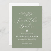 Sage green save the dates, green botanical kaart (Voorkant / Achterkant)