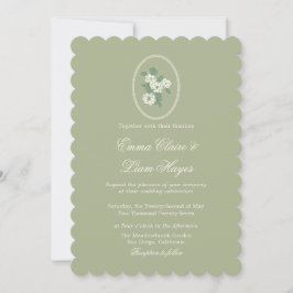 Sage Green Scalloped Wedding Invitation Kaart