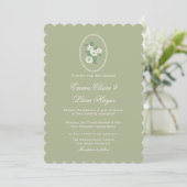 Sage Green Scalloped Wedding Invitation Kaart (Staand voorkant)