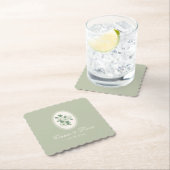 Sage Green Scalloped Wedding Paper Coasters Kartonnen Onderzetters (Insitu)