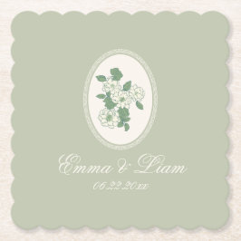 Sage Green Scalloped Wedding Paper Coasters Kartonnen Onderzetters