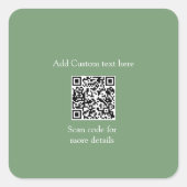 Sage green scan QR voeg aangepaste tekst eenvoudig Vierkante Sticker (Voorkant)