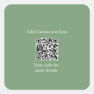 Sage green scan QR voeg aangepaste tekst eenvoudig Vierkante Sticker