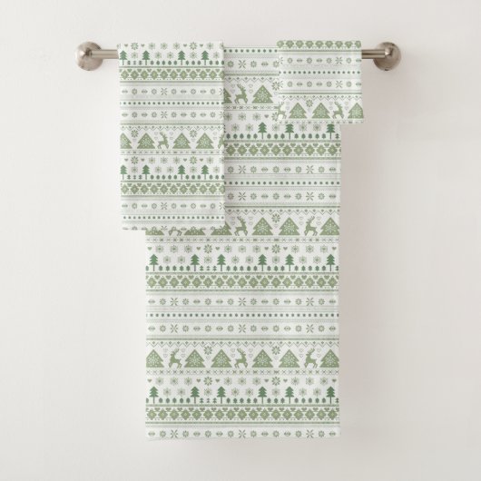 Sage Green Scandinavische winter Kerstmis Bad Handdoek (Insitu)