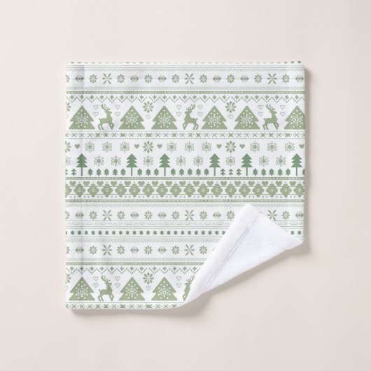 Sage Green Scandinavische winter Kerstmis Bad Handdoek (Wasdoekje)