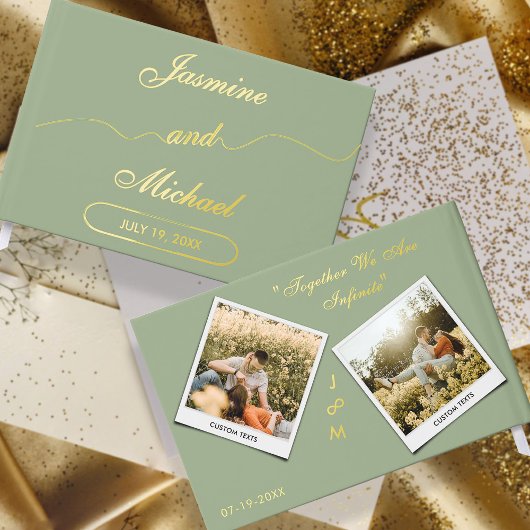 Sage Green Schattigee trouwfoto's Elegant Gold Scr Gastenboek