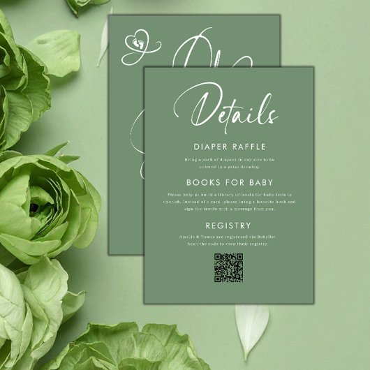 Sage Green Script Baby Shower Kaart