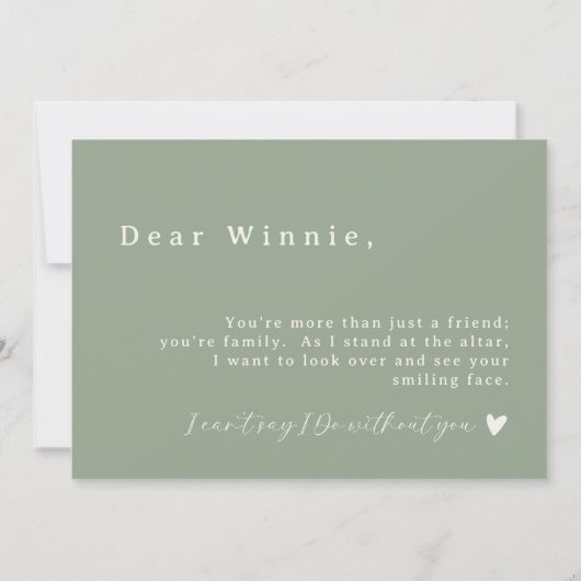 Sage Green Script Bloemenmeisje Proposal Kaart (Achterkant)