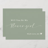 Sage Green Script Bloemenmeisje Proposal Kaart (Voorkant / Achterkant)