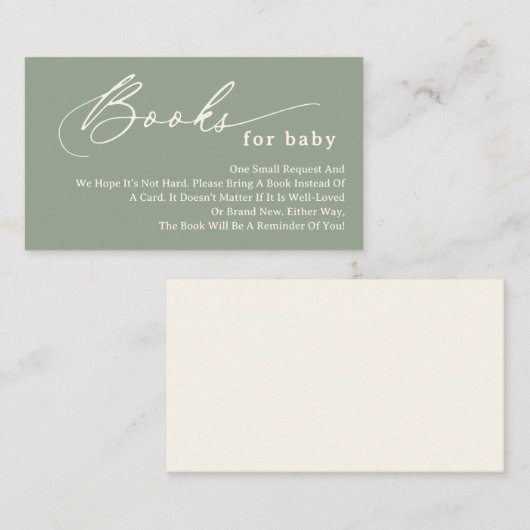 Sage Green Script Books voor Baby Enclosure Kaart (Voorkant / Achterkant)