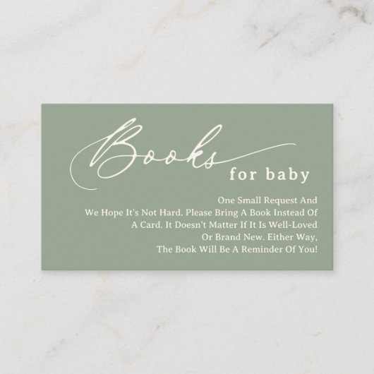 Sage Green Script Books voor Baby Enclosure Kaart (Voorkant)