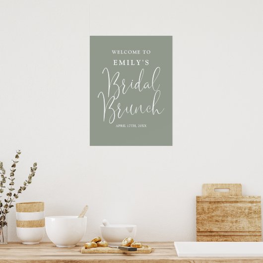 Sage Green Script Bruids Brunch Welkomstbord Poster (Keuken)