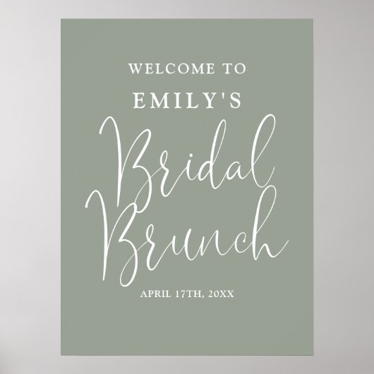 Sage Green Script Bruids Brunch Welkomstbord Poster (Voorkant)