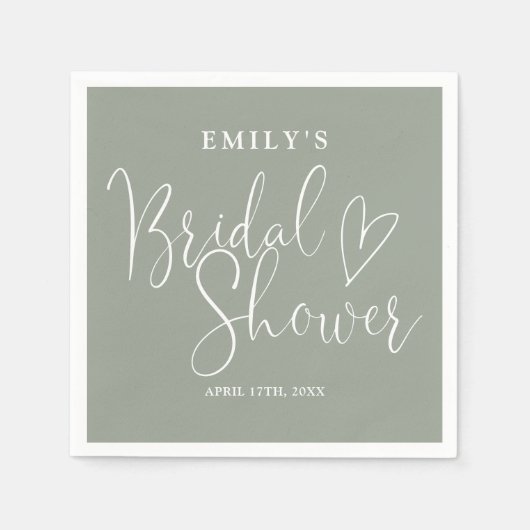 Sage Green Script Calligrafie Vrijgezellenfeest Servet (Voorkant)