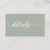 Sage green script Details Weddenschap website QR c Informatiekaartje (Voorkant)