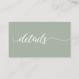 Sage green script Details Weddenschap website QR c Informatiekaartje