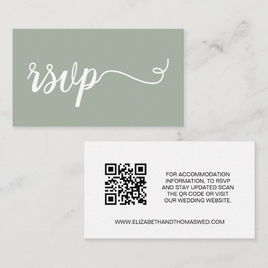 Sage green script Details Weddenschap website QR c Informatiekaartje (Voorkant / Achterkant)
