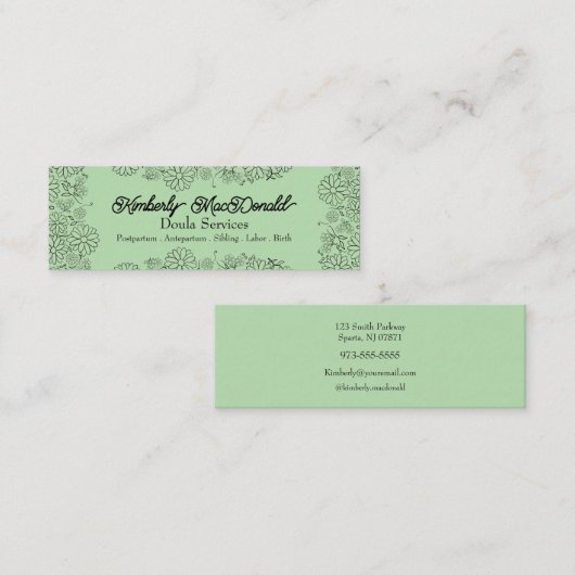 Sage Green script doula diensten Contactkaartje (Voorkant / Achterkant)