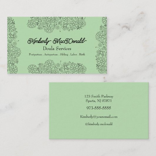 Sage Green script doula-diensten Visitekaartje (Voorkant / Achterkant)