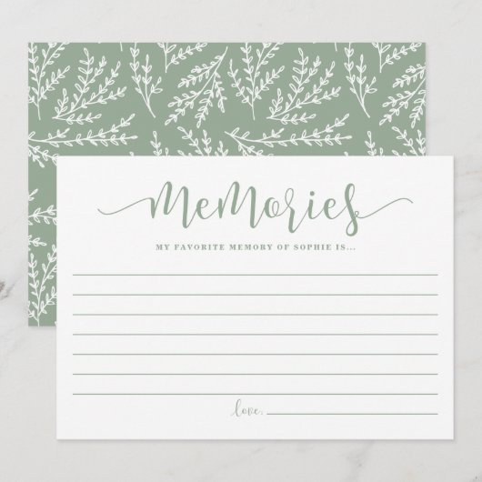Sage Green Script Favoriete geheugen van de bruid Advieskaart (Voorkant / Achterkant)