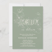 Sage Green Script Flower Butterflies Baby in bloei Kaart (Voorkant)