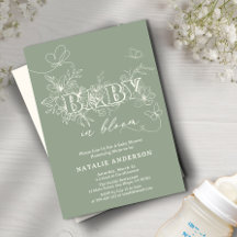 Sage Green Script Flower Butterflies Baby in bloei