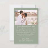 Sage Green Script Foto bruiloft Dank u kaart (Achterkant)