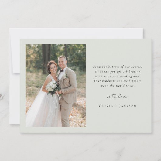 Sage Green Script Fotobruiloft Bedankkaart (Achterkant)