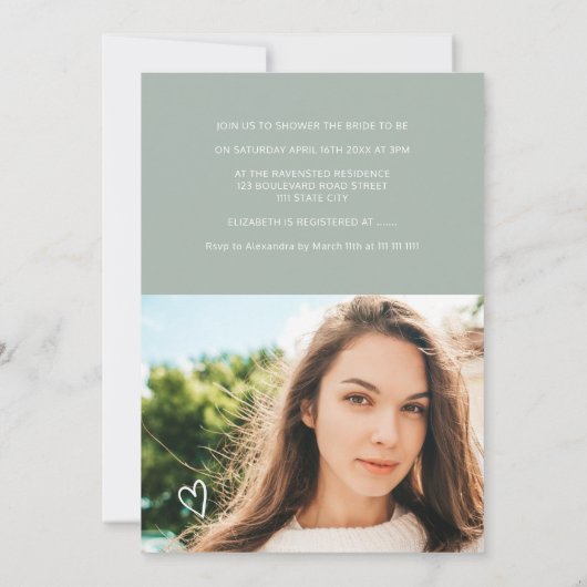 Sage green script hartstuk 4 foto's vrijgezellenfe kaart (Achterkant)