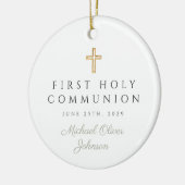 Sage Green Script Jongen Eerste Communie Foto Keramisch Ornament (Links)