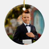 Sage Green Script Jongen Eerste Communie Foto Keramisch Ornament (Achterkant)