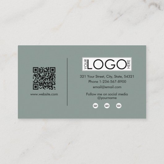 Sage Green Script Kalligrafie Handtekening QR Code Visitekaartje (Achterkant)