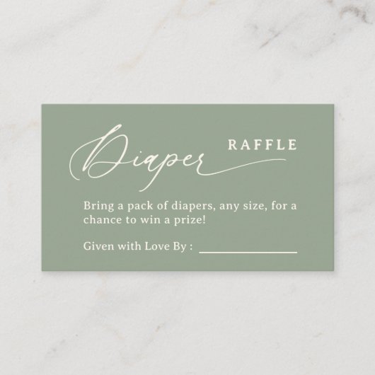 Sage Green Script Luier Raffle Enclosure Kaart (Voorkant)