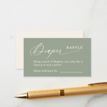 Sage Green Script Luier Raffle Enclosure Kaart