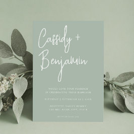 Sage Green Script Minimalist Modern Wedding Kaart