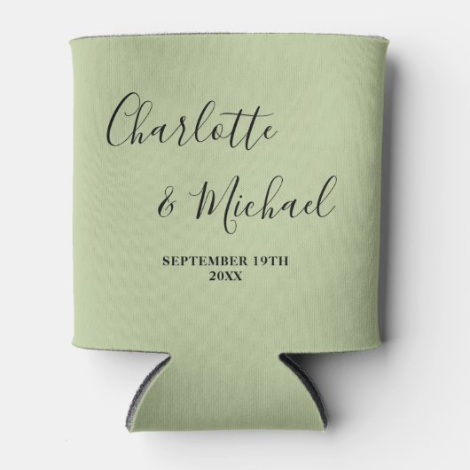 Sage Green Script Minimalist Wedding Blikjeskoeler (Voorkant)