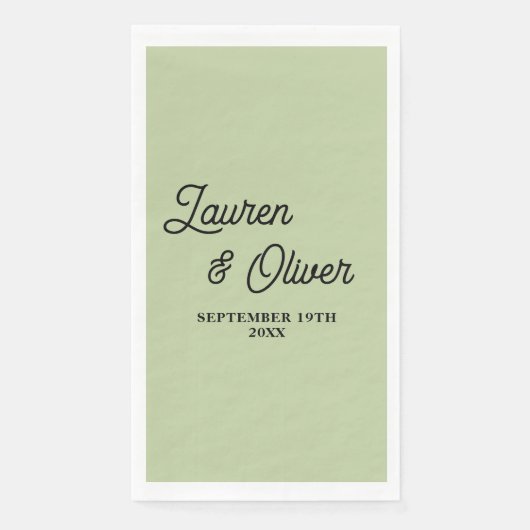 Sage Green Script Minimalist Wedding Servet (Voorkant)